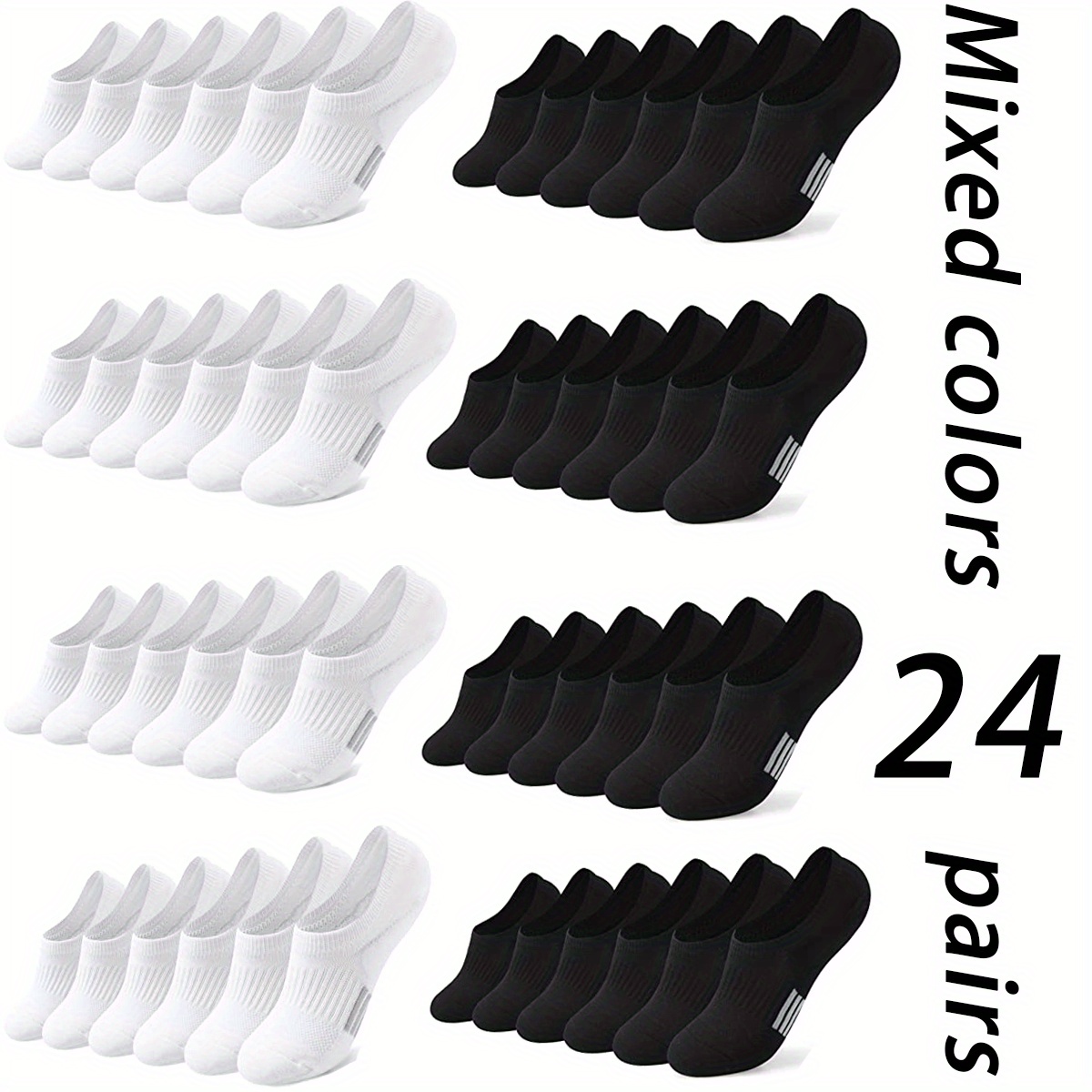 TEMU 24 Pairs Solid Color Easy And Versatile Short Invisible Socks Soft Comfortable Sweat Absorbent And Breathable Socks Suitable For Daily Wear