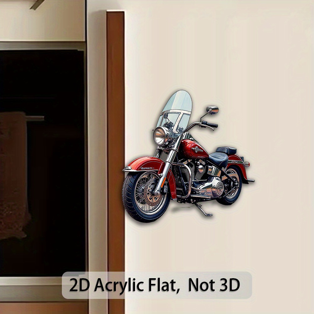 TEMU 1pc Acrylic Refrigerator Magnet, 2d Flat Decorative Plaque, Retro Motorcycle Pattern, Red Body, , Suitable For Kitchen Decoration, Refrigerator