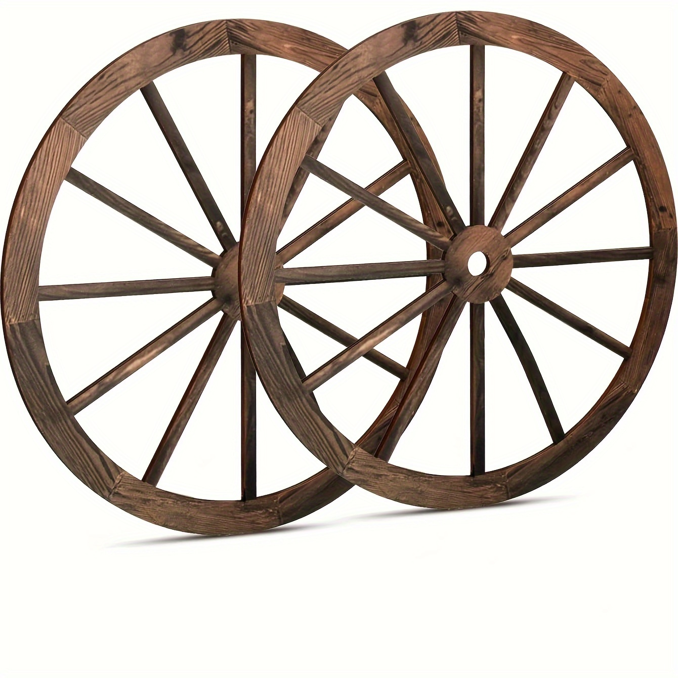 Image of 2pcs Vintage Wheel Wooden Cart Decor - Wagon Wheel Decorative Wooden Western Cowboy Party Decor, Bar Garage Indoor Outdoor Western Decor Cowboy Party Decor Candy Cart