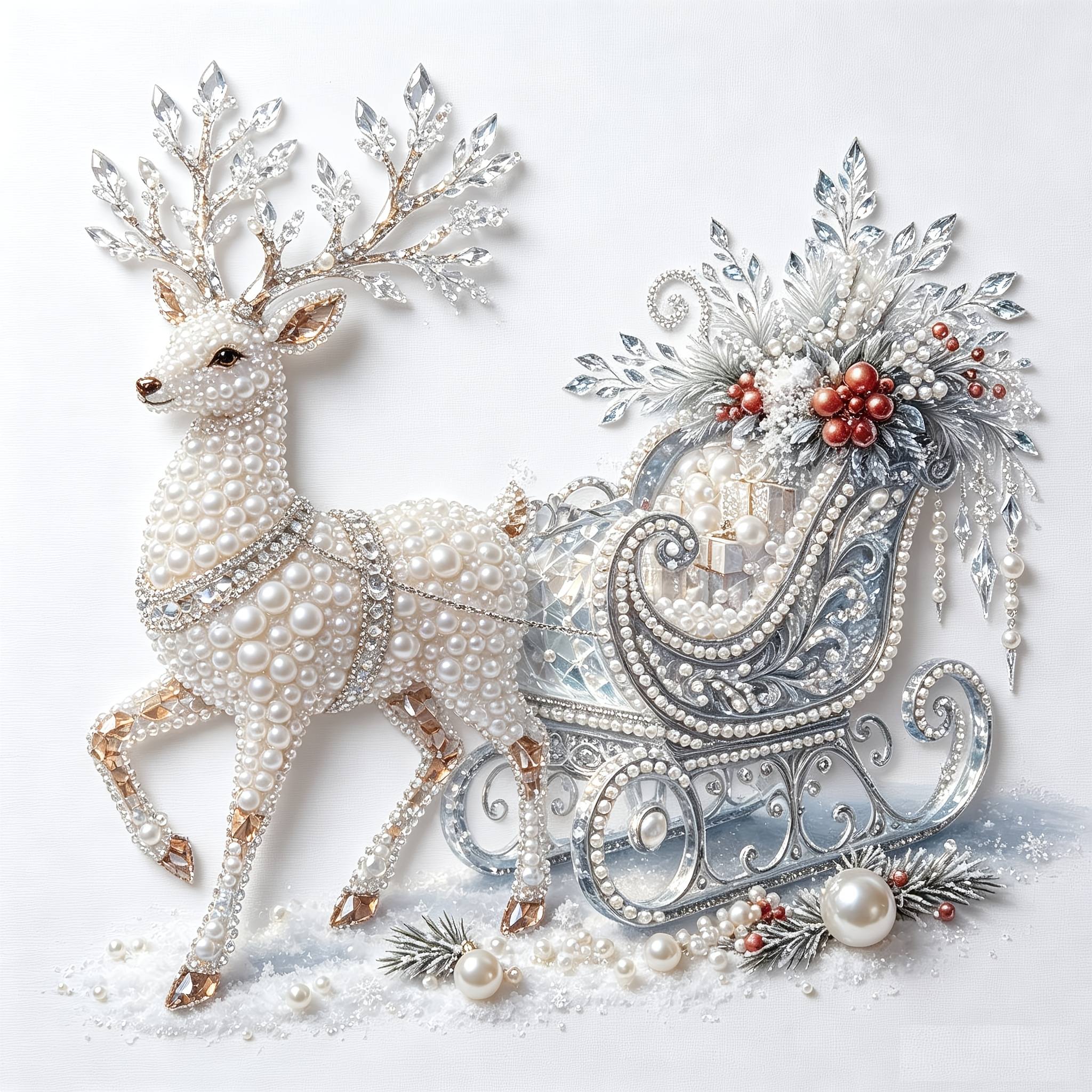 TEMU Peinture Diamant 2D Plate Blanche de Noël Artisanal à Motif de Glace Ange Traîneau sur Toile Décorative Style Nordique Art Mural pour les Fêtes