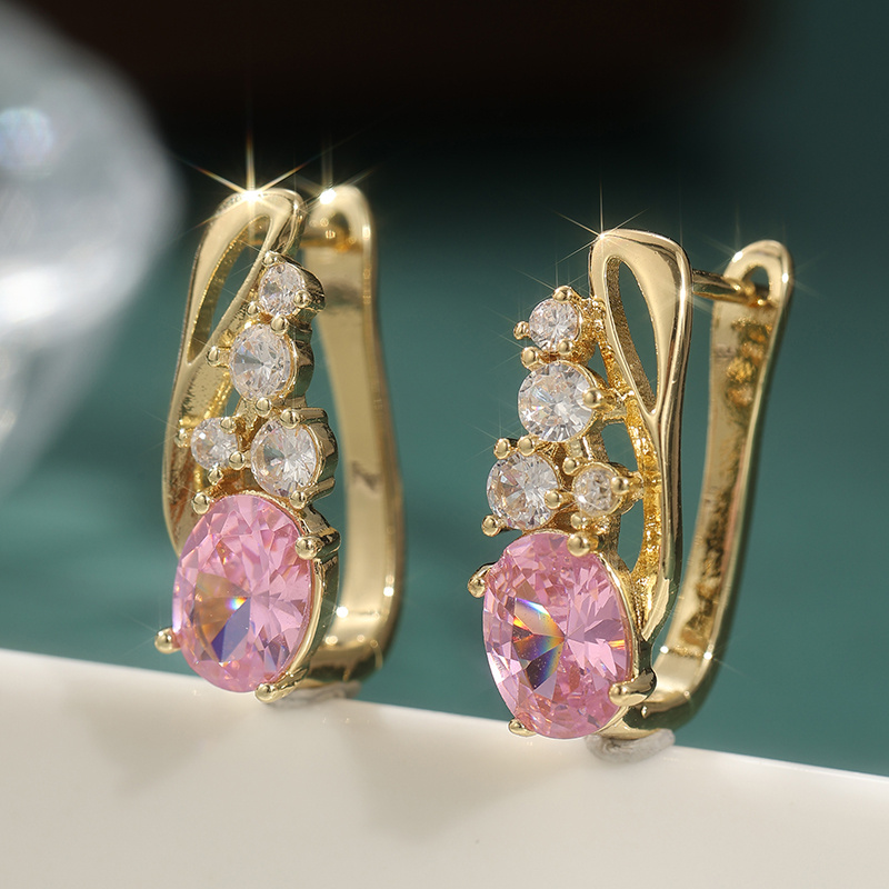 Chic Golden Teardrop Earrings With Pink And Clear Cubic Zirconia - Perfect For Weddings, Valentine's Day, And Formal Events