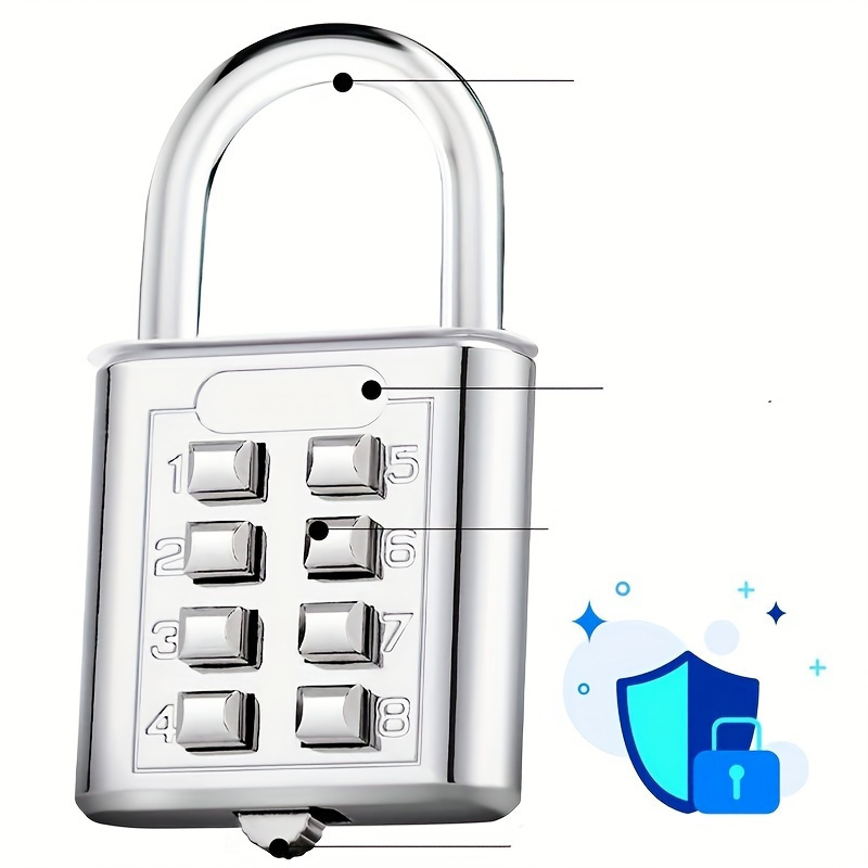 TEMU 8-digit Combination Padlock - Zinc Alloy, Anti-theft Travel Lock With Key For Luggage & More