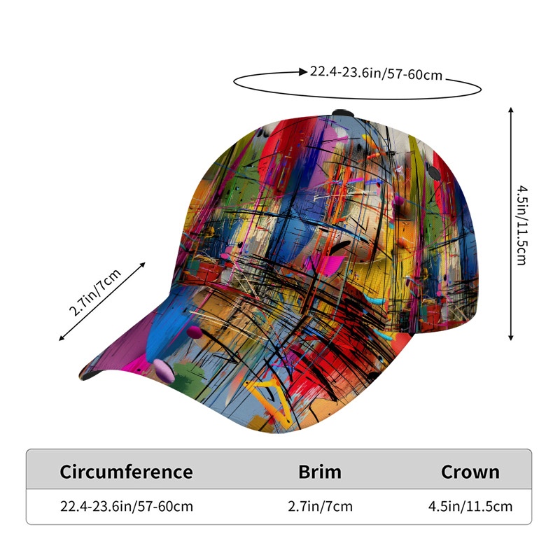 TEMU Unisex Casual Colorful Abstract Printed Snapback Baseball Cap, Lightweight Adjustable Hat Ideal For Daily Wear, Camping, Running And