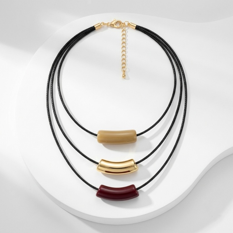 TEMU Lxalry, 1pc Women's Pendant Necklace, Retro Autumn Winter Geometric Madered Color Resin Pendant Sweater Chain, , Suitable For Daily Wear, Party