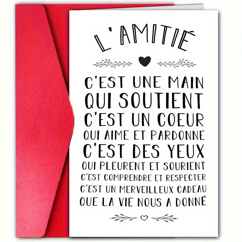 TEMU 1pc, French Friendship Card With Envelope (4.72in X 7.09in), Suitable For , Sisters, Girlfriends, Birthday Gift, Eternal Friend Definition Card,