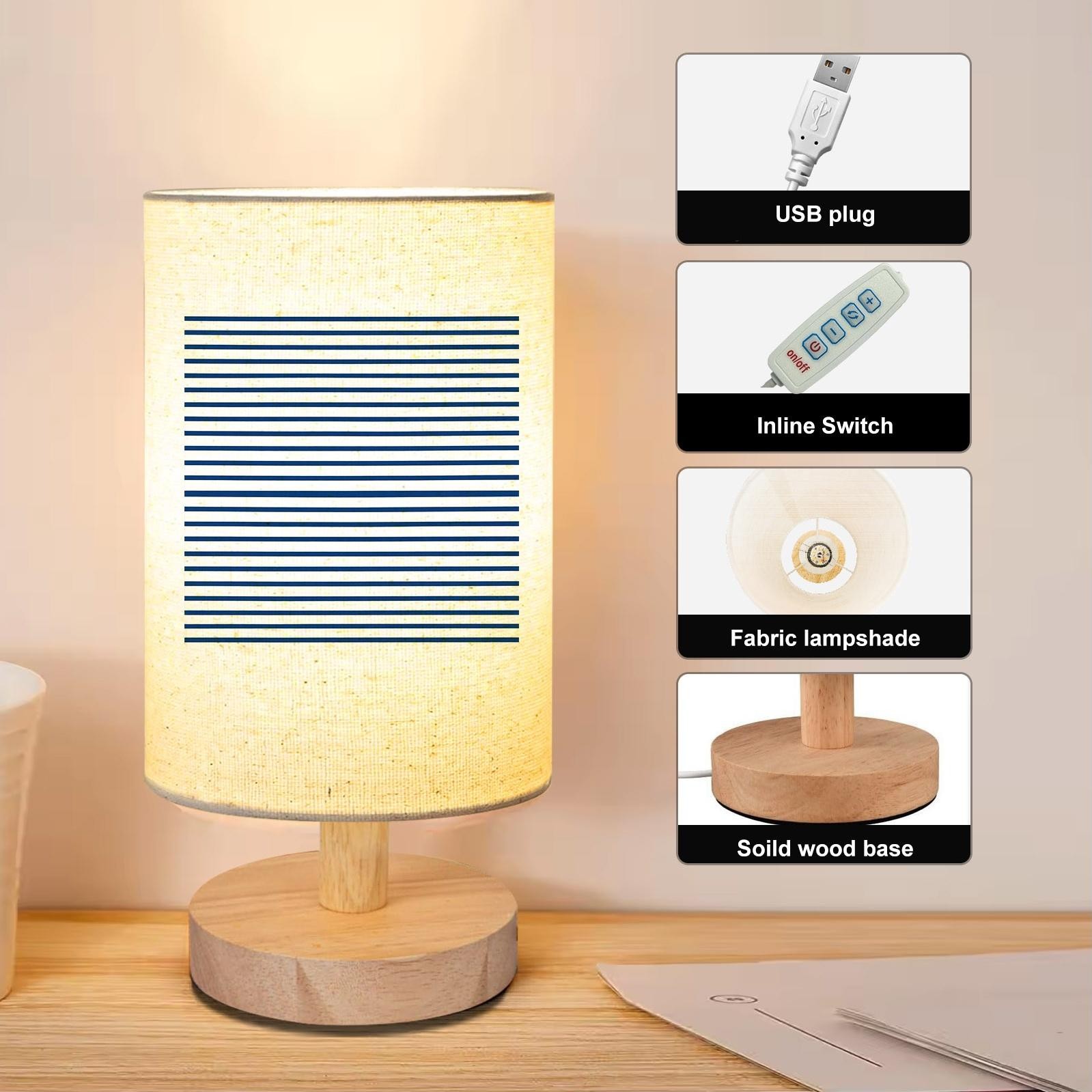 Blue Striped Print Wooden Desk Lamp, 24x10cm