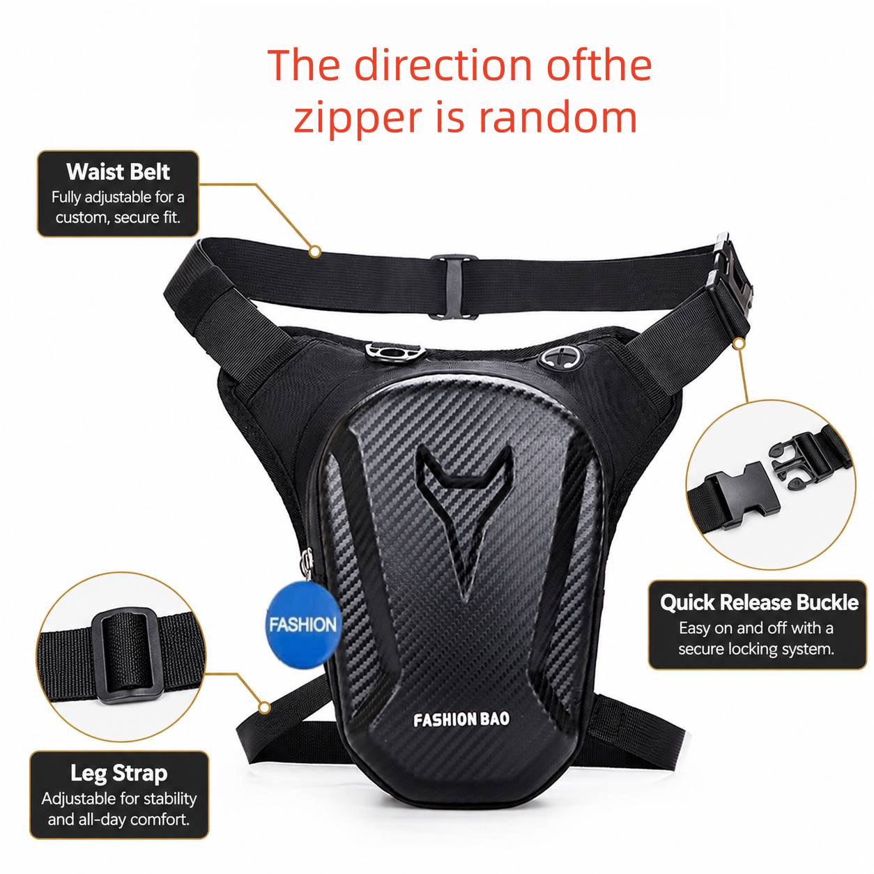 TEMU Men's Carbon Fiber Motorcycle Thigh Bag & Waist Pack - Hard Shell Anti-drop Thigh Stroker Suitable For Riding, Outdoor Travel, Adjustable