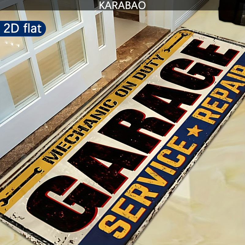TEMU 1pc 1pc Garage-themed Vintage Rug Suitable For Bedroom, Office, Living Room, Machine Washable Suitable For Gaming, Car, Picnic Mat, Garage, Mat