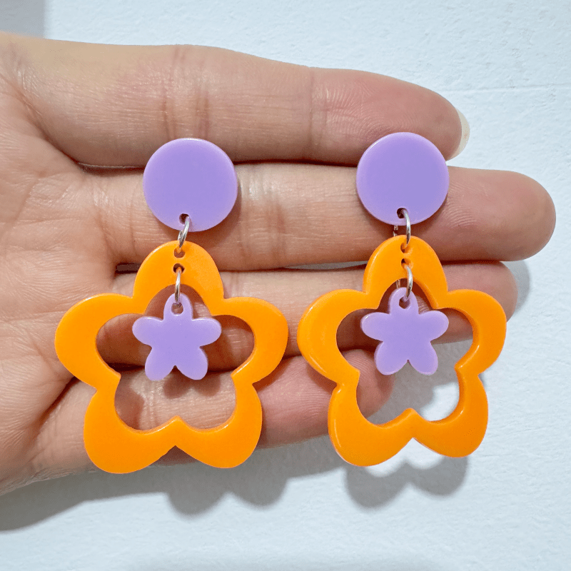 Women's Contrast Floral Pendant Earrings, Y2K Style