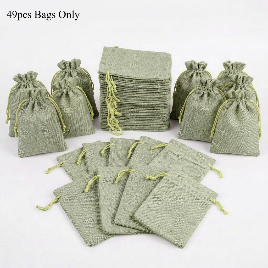 TEMU Separatamente: 49 Sacchetti con Coulisse in Tela di Iuta o 49 Etichette con Corde, Sacchetti Multicolore in Tela di Iuta, Confezione Regalo con