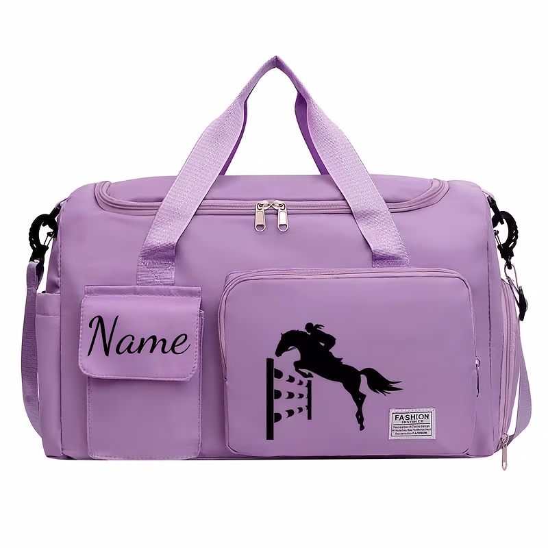 TEMU 1pc Personalized Diy Name/text Equestrian Print Gym And Travel Bag - Multi-compartment Shoe And Luggage Bag, Adjustable Shoulder Strap,