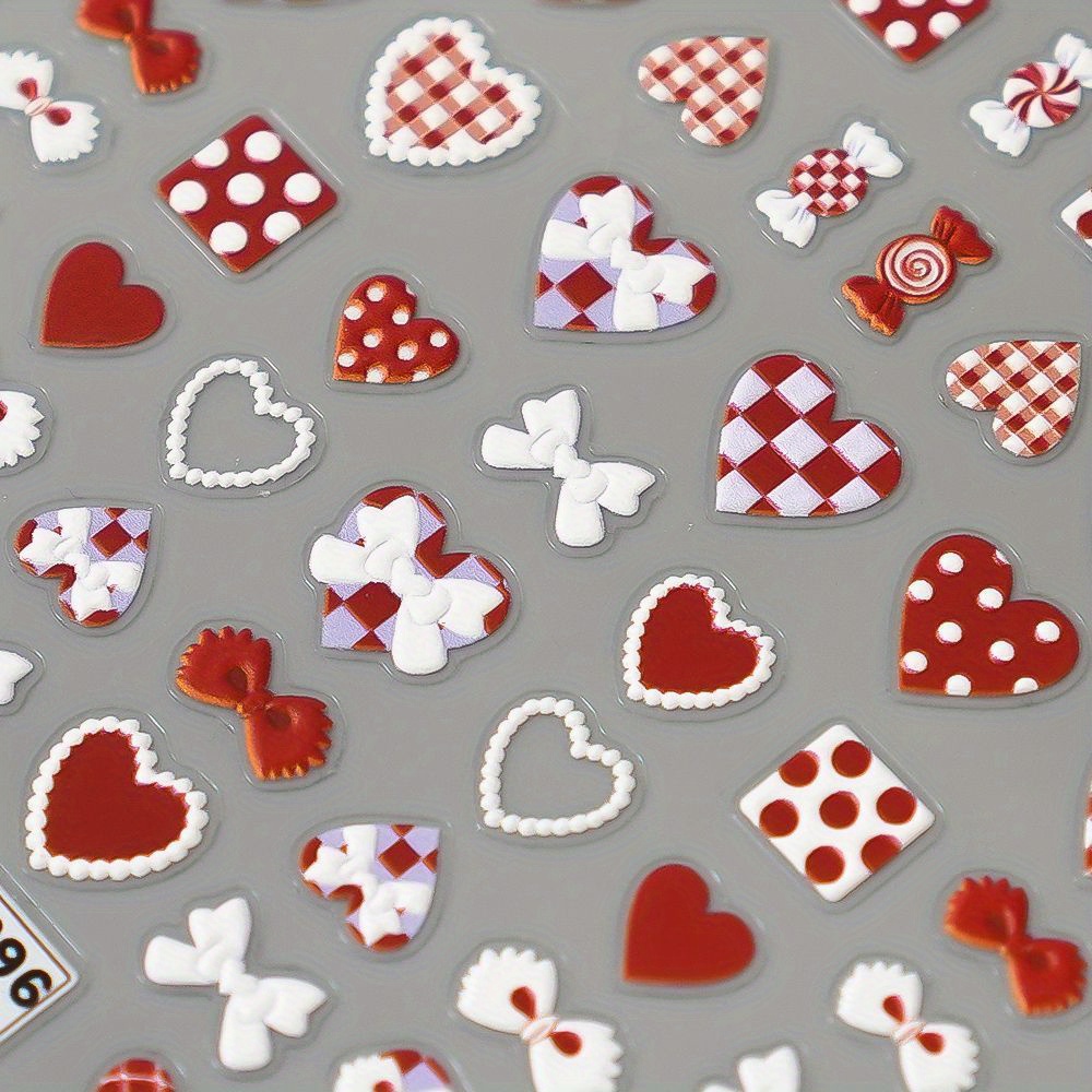 

1pc 5d Nail Stickers, Heart & , Self-adhesive Pvc, Glitter , Matte , , Single Use, For Plastic , Valentine's Day Nail Art Decor