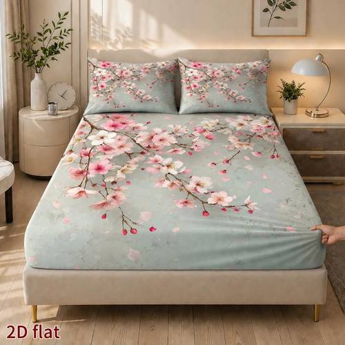 3pcs mattress protector set 1 fitted sheet 2 pillowcases no filling 2d flat printing petal theme abstract decor suitable for machine washable suitable for bedrooms dormitories