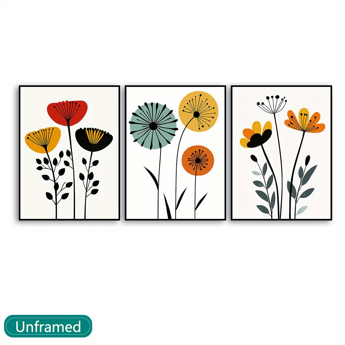 

3pcs Peinture Décorative Style Nordique Florale Décoration de Chambre Peinture Rétro Décoration de Nostalgique Cadre