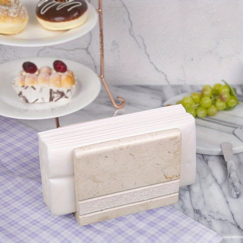 natural   marble hand carved collection tabletop napkin holder stand tissue paper dispenser decorative kitchen countertop dining table organizer 3 x 5   5 h beige Product details 3