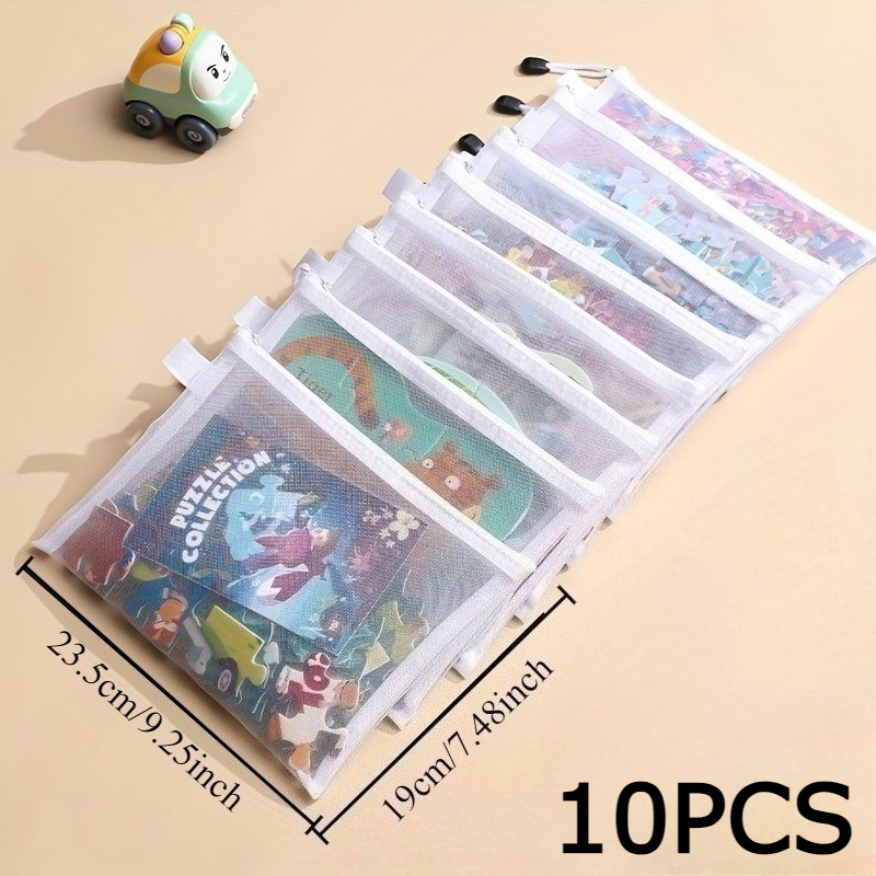 TEMU 10 Large Mesh Zippered Office Organizer Bags - Drawstring Design, Nylon Mesh Material, Suitable For Folders, Pencil Cases, Document Organizers,
