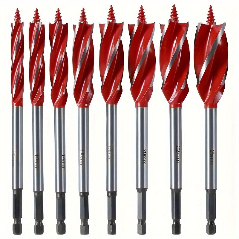 TEMU Set Of 8 Woodworking Twist Drill Bits Featuring 4 Slots And 4 Blades, Designed For Supporting Drilling, Augering, And Reaming Tasks.