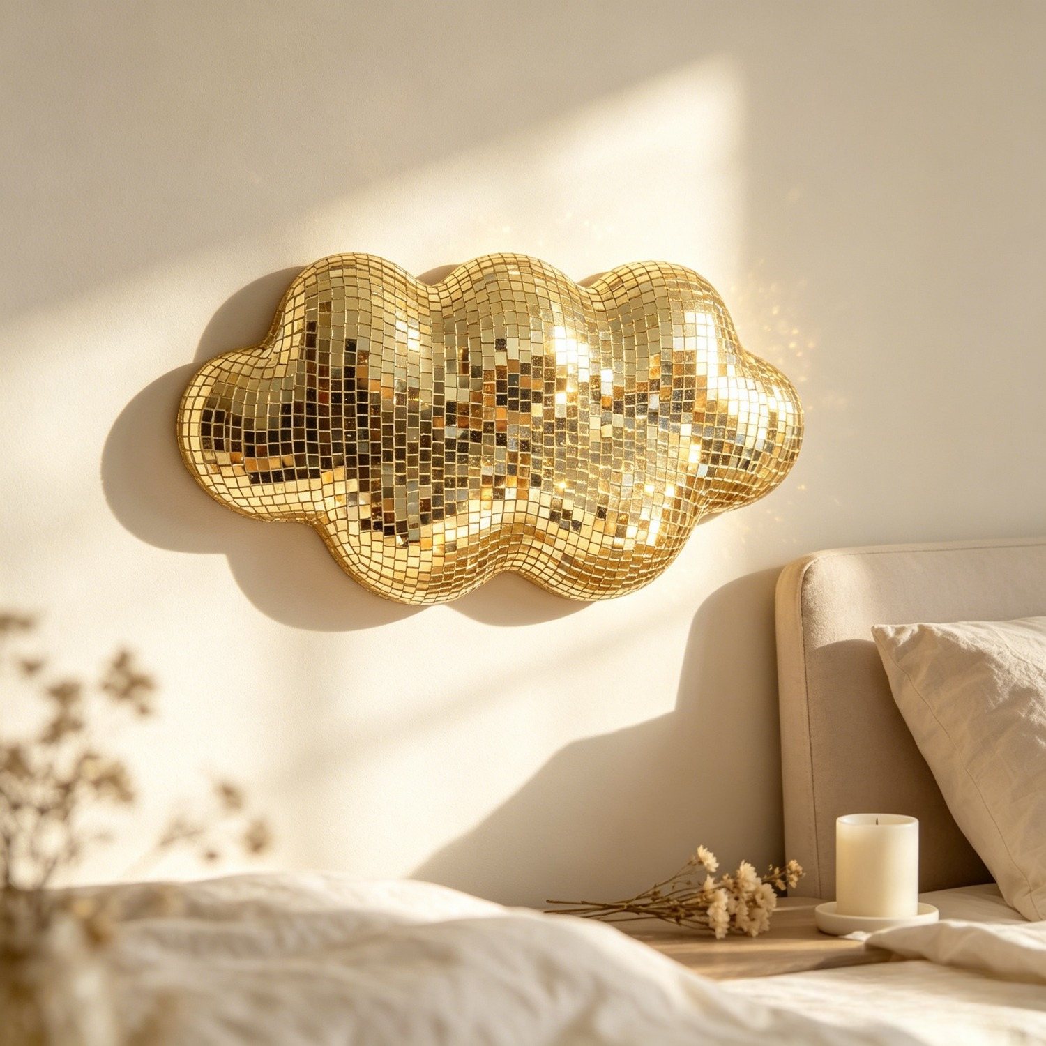 TEMU Shiny Mosaic Mirror Disco Ball Cloud Wall Hanging Decor, Aesthetic Glitter Disco Mirror Cloud Decoration For Indoor Bedroom, Living Room, Bar,