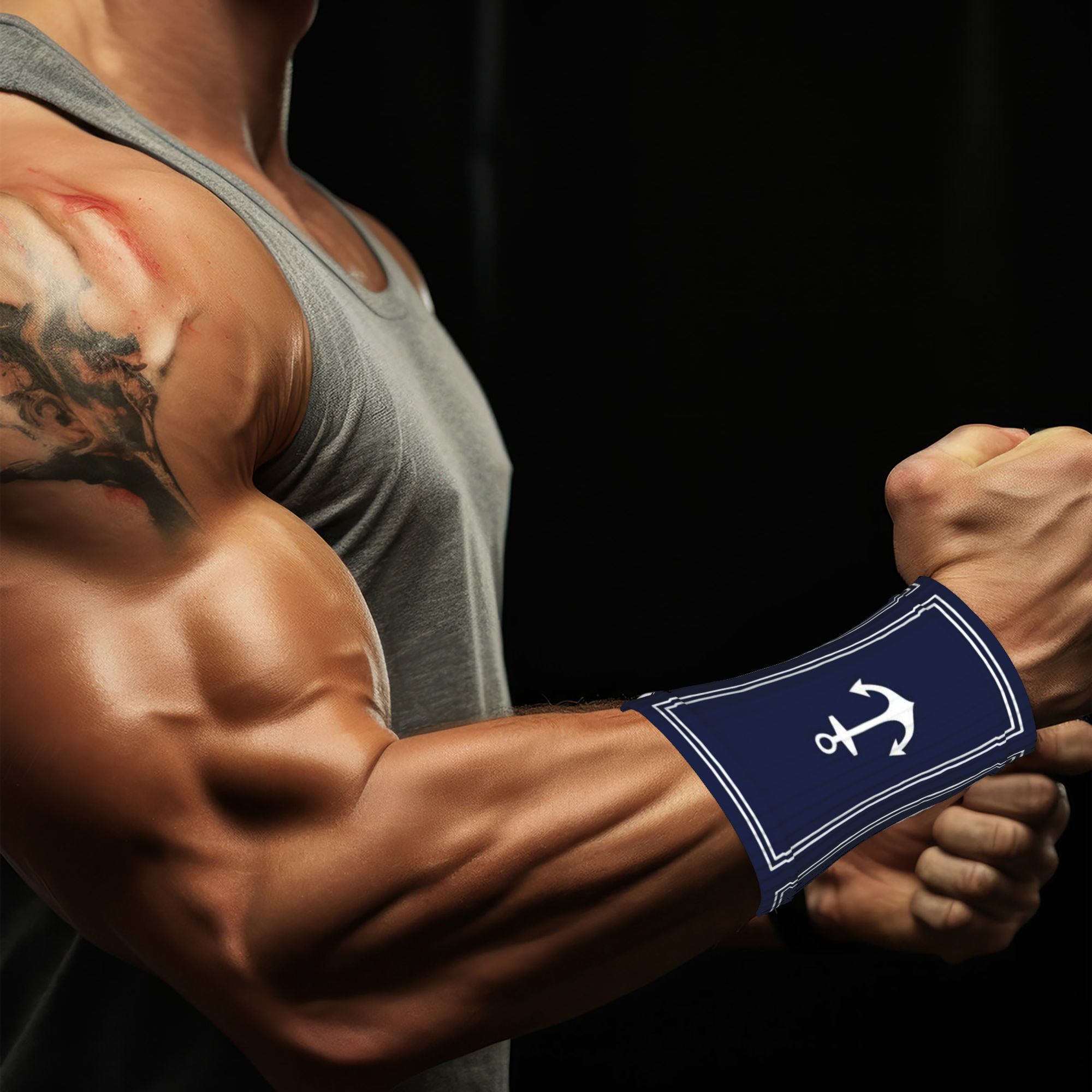 Navy Anchor Minimalist Logo Wristbands, Unisex