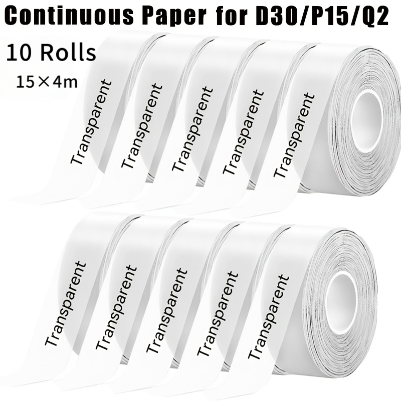 TEMU Confezione da 10 rotoli di carta termica , 15 mm x 4 m, autoadesiva, compatibile con stampanti per etichette L1/Q2/D30/P15, per etichettatura di