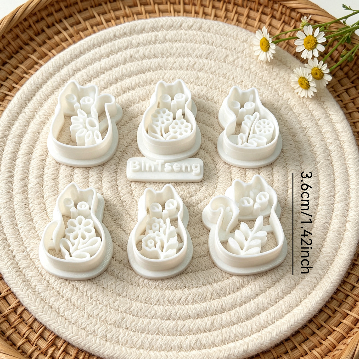 TEMU Juego de 7 cortadores de arcilla con temática de gato floral, molde de arcilla de floral, moldes de arcilla con formas festivas, herramientas