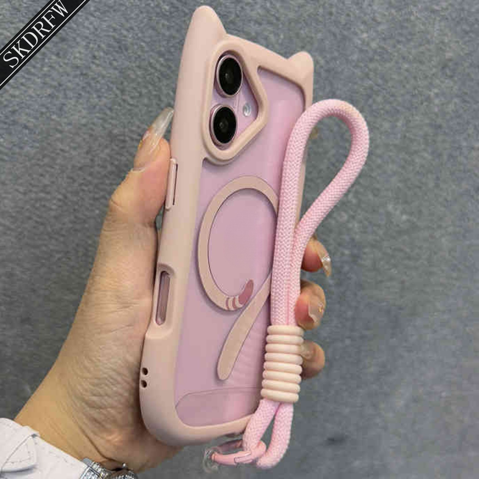 TEMU Phone Case - Easy Korean Cute 3d Cartoon Cat Ears Transparent Acrylic Case With Cat Tail Magnetic Ring And Lanyard Suitable For Iphone 18 18pro