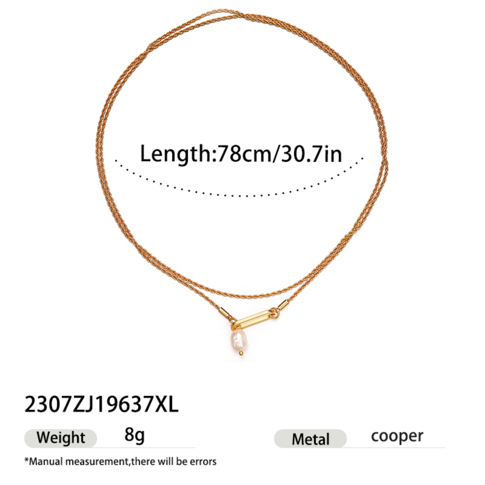 Women's 18K Gold-Plated Twisted Rope Chain Necklace with Pearl