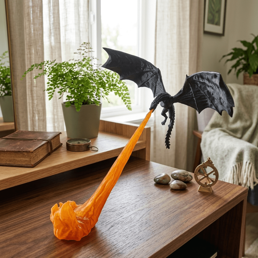 TEMU Fire-breathing Dragon Figurine - Floating Suitable For , Realistic Spitting Flames, Giant Black Dragon Sculpt Statue, Plastic Collectible Gift