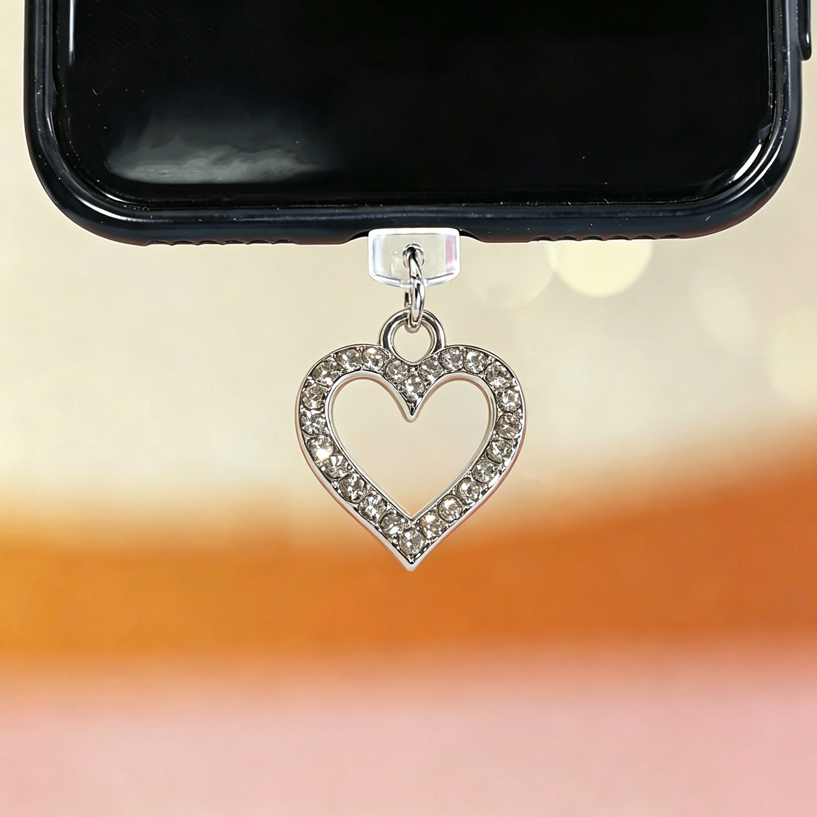 TEMU 1pc Silvery Crystal Heart Phone Dust Plug, Aesthetic Bling Decor For Phone For Lightning/type-c