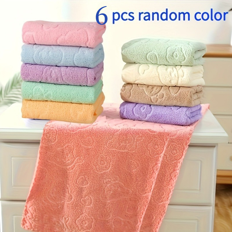 TEMU Ensemble de 6 serviettes aléatoires avec motif de dessin et fleurs en relief, serviettes pour douces, absorbantes et à séchage rapide, unisexe,