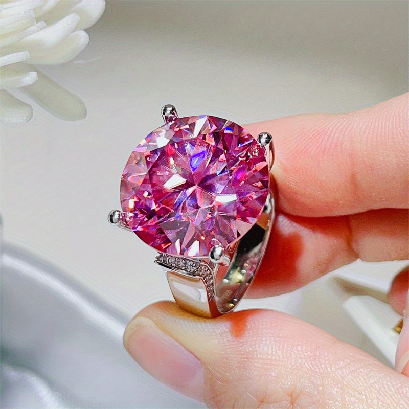 925 Silver Inlaid 20 Carat Pink Moissanite Ring, Vintage Design