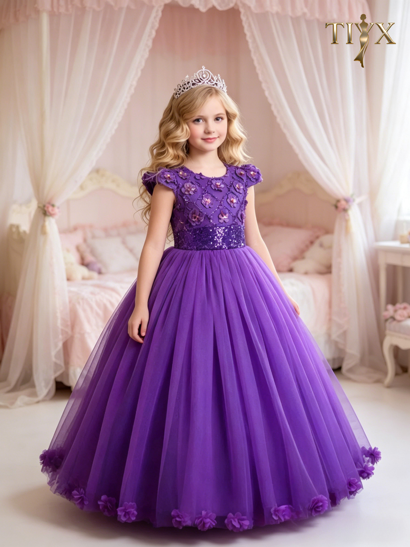open lace back dress Purple Sequins Long Mermaid Prom Dress, Shiny V-Neck Evening Dress main image 0