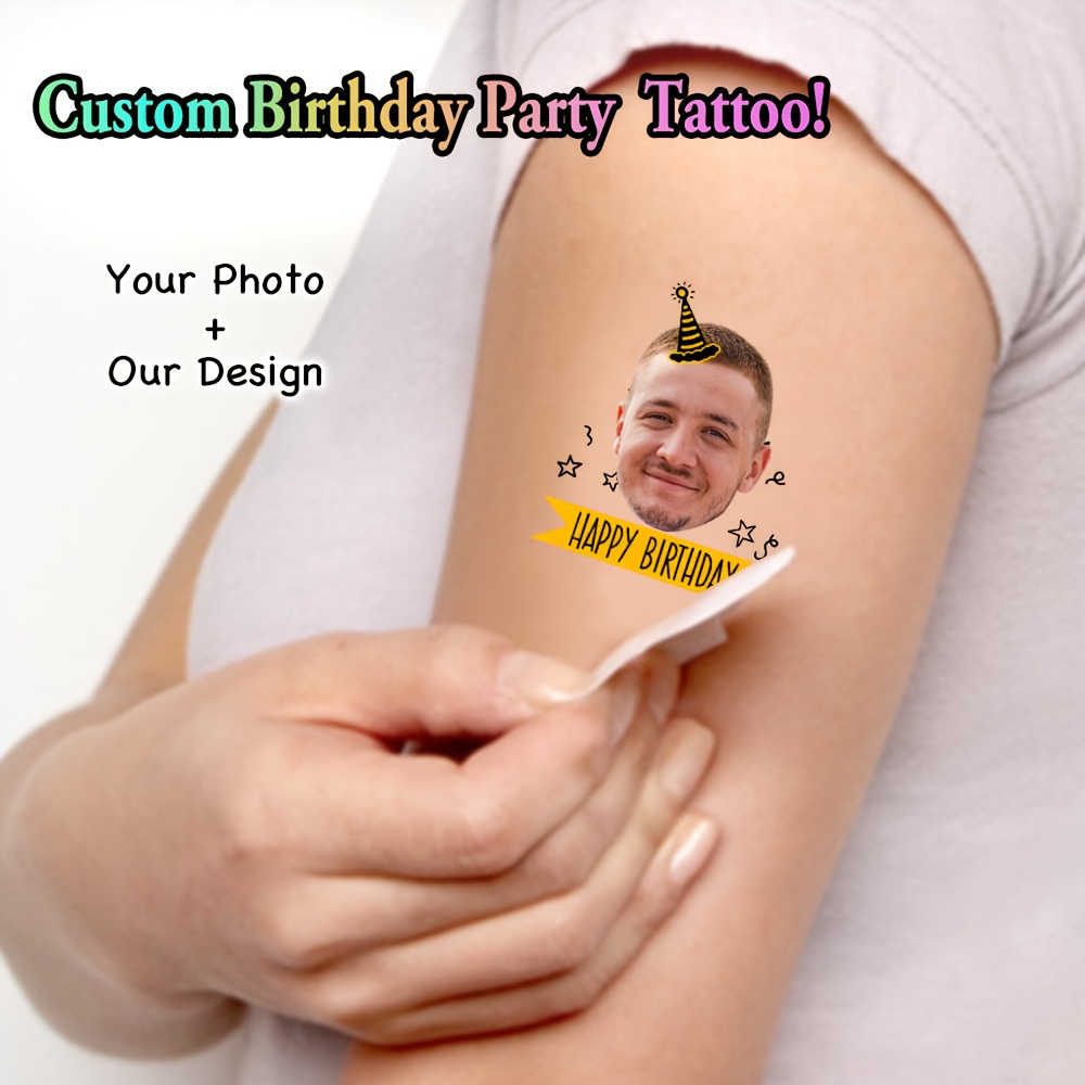 TEMU 16pcs Personalized Happy Birthday Face Tattoos - Custom Photo Design, 30th 40th 50th Birthday Milestone, Temporary Body Art For Sister Wife