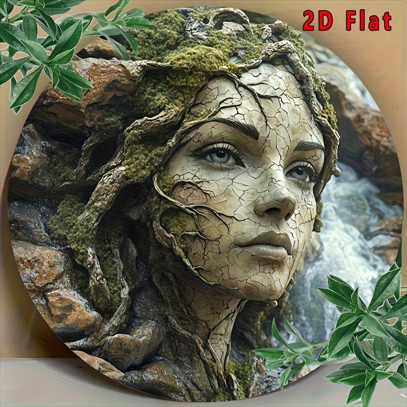 TEMU 2d Flat, 2d Flat 1pc Round Vintage Aluminum Signs Tree With Woman Aluminum Circular Aluminum Sign Wall Wreath Signs Plaque For Indoor Outdoor