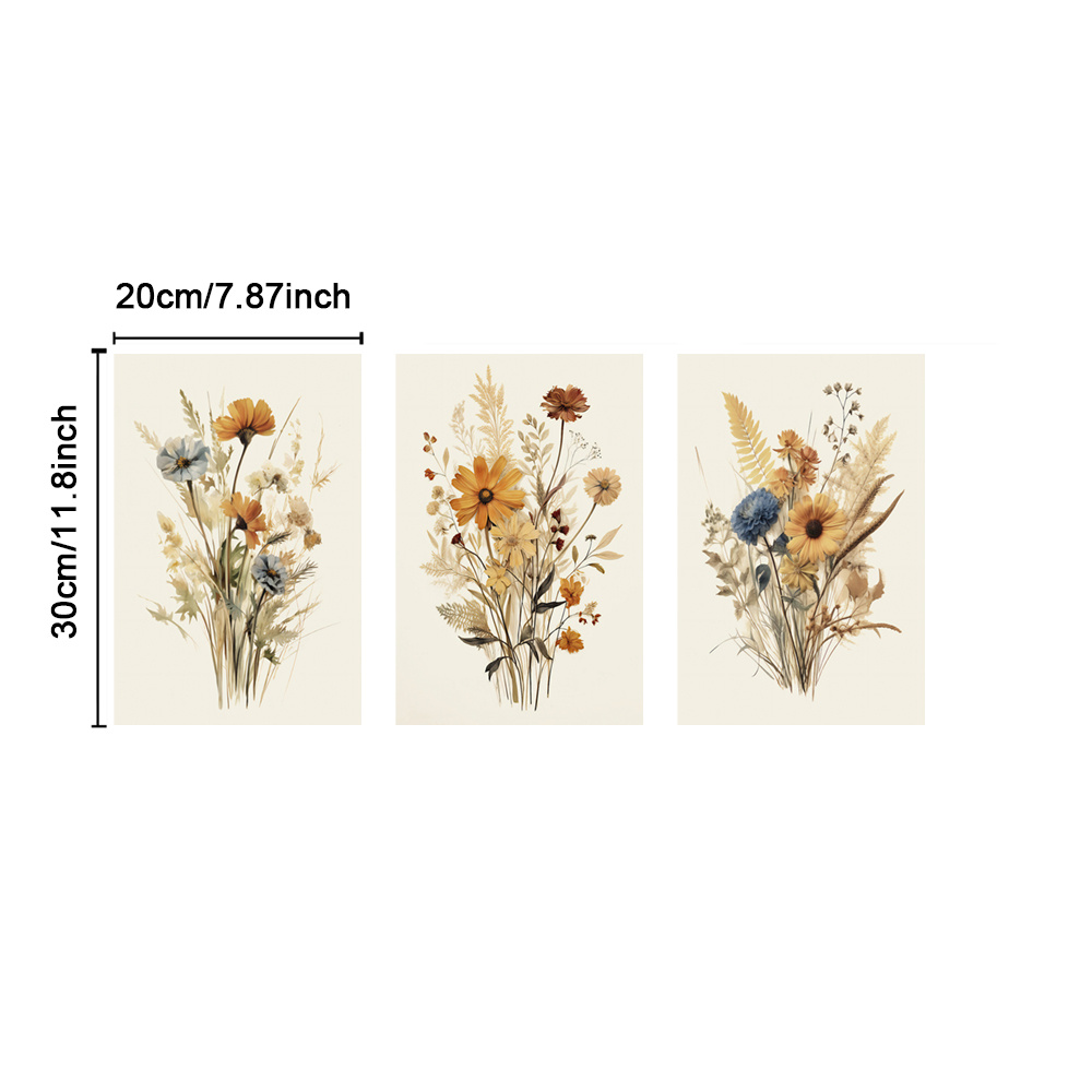 TEMU 3pcs Framed Vintage Wall Art Decor, Wild Flower Decorative Artwork, Plant Canvas Artwork Paintings, Landscape Posters, Classic Paintings, Wall