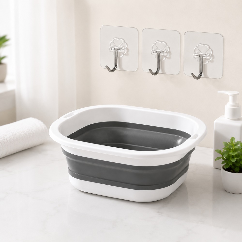 TEMU Nouveau ensemble de 4 pièces (1 lavabo pliable, 3 crochets adhésifs) - Lavabo pliable - Plastique épais portable avec divers de couleurs,
