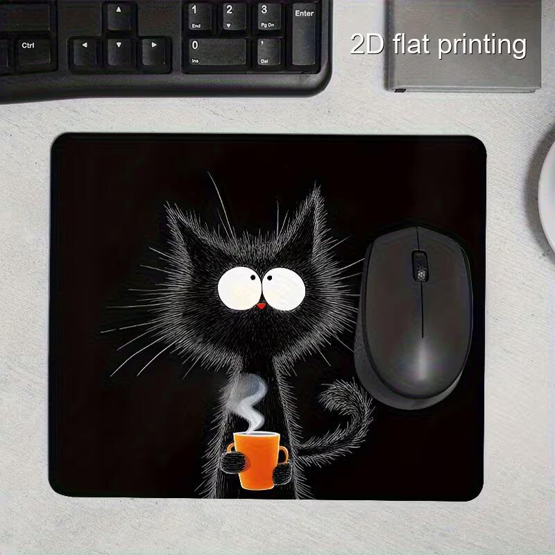 TEMU 1pc Cute Black Cat With Mouse - Non-slip Desk Mat, Surface, Anti-slip Base For Office, Home, Gaming - Compatible With Pc, Laptop, Tablet - Ideal