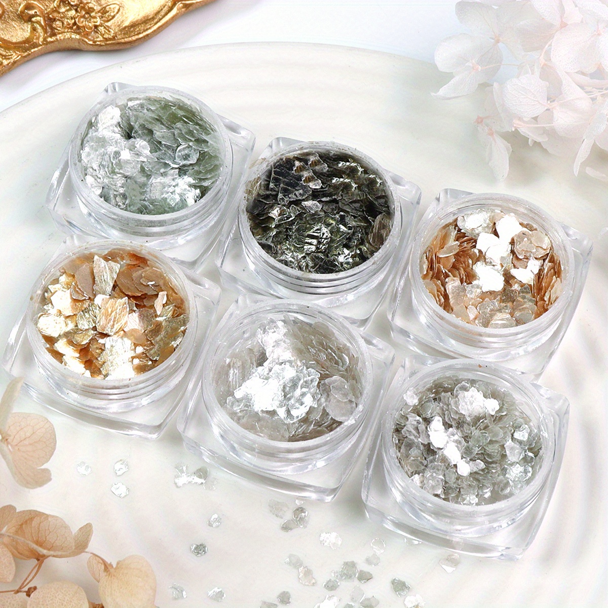 E-shop 6 Farben/Set Unregelmäßige Marmor-Mica-Flakes, Füllmaterial für Epoxidharzformen, DIY-Bastelbedarf für Kunstprojekte und Schmuckguss