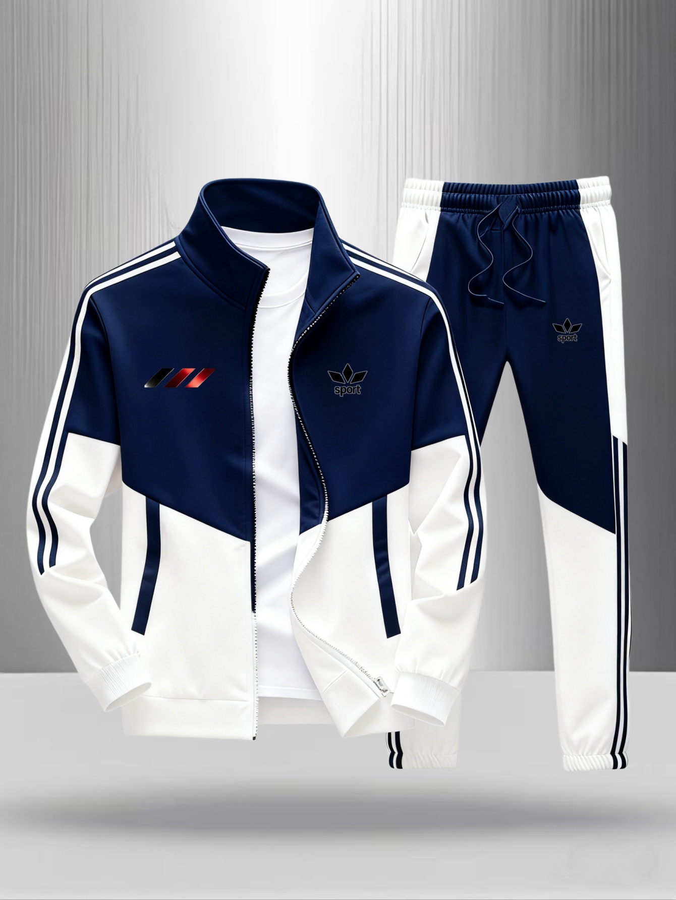 Men's Casual Sportswear 2pcs Set, Long-Sleeve Jacket & Drawstring Pants