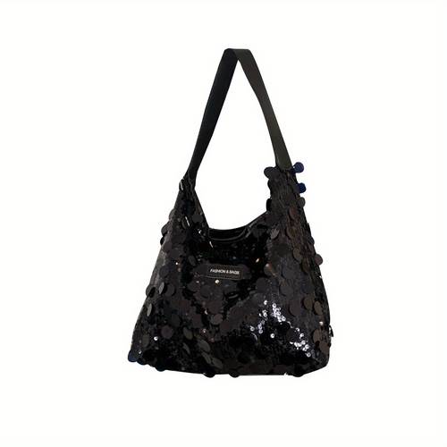 sequin tote bag for women sparkle shoulder hobo bag lightweight handbag with wide strap