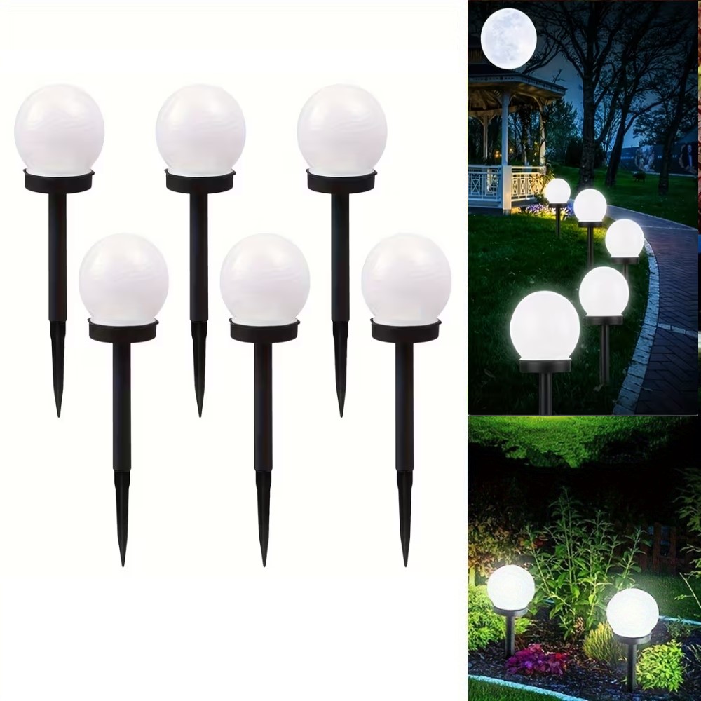 TEMU Set Of 6 Solar Led Garden Lights - Spherical Design Outdoor Stake Lights - Solar Powered For Lawn Garden And Patio Decoration