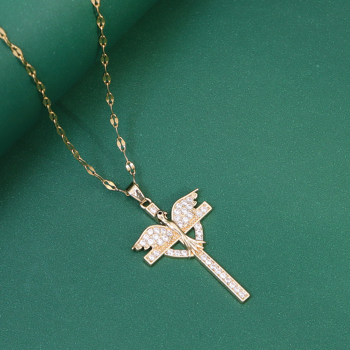 Women's Classic 18K Golden Plated Cross Necklace with Zirconia