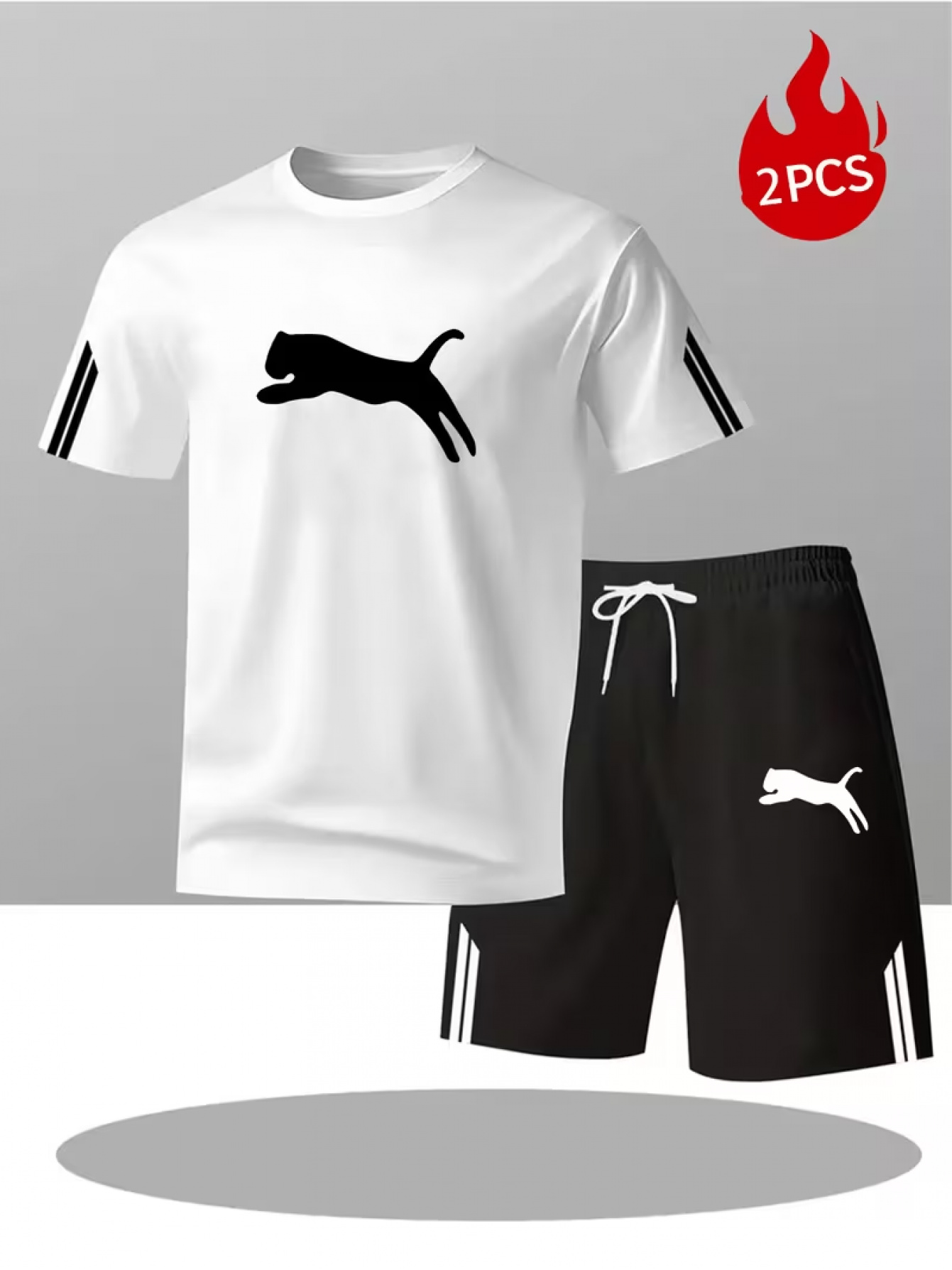 Short-sleeve T-shirt Set, Printed Design. Regular Fit for Outdoor Running and Summer Essentials. Breathable Fabric with Moisture Wicking to Keep You Cool All Day