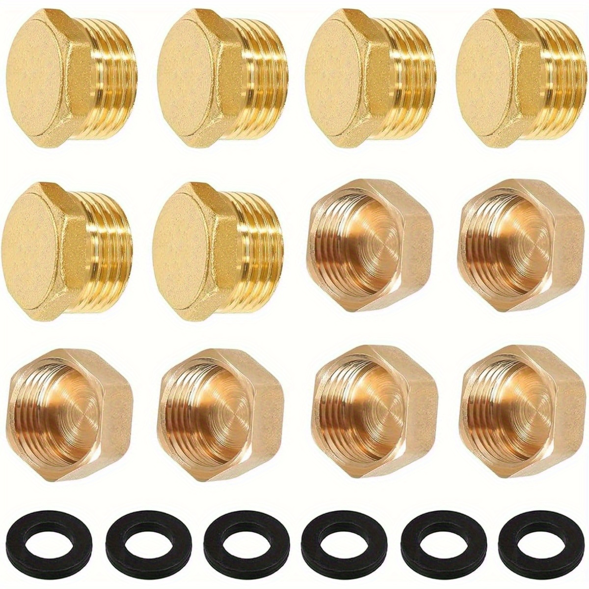 12 Water Pipe Blind Caps, 1/2 Inch Blind Caps, Hex Brass Caps With Rubber Sealing Rings, Suitable For Garden Outdoor Pipes
