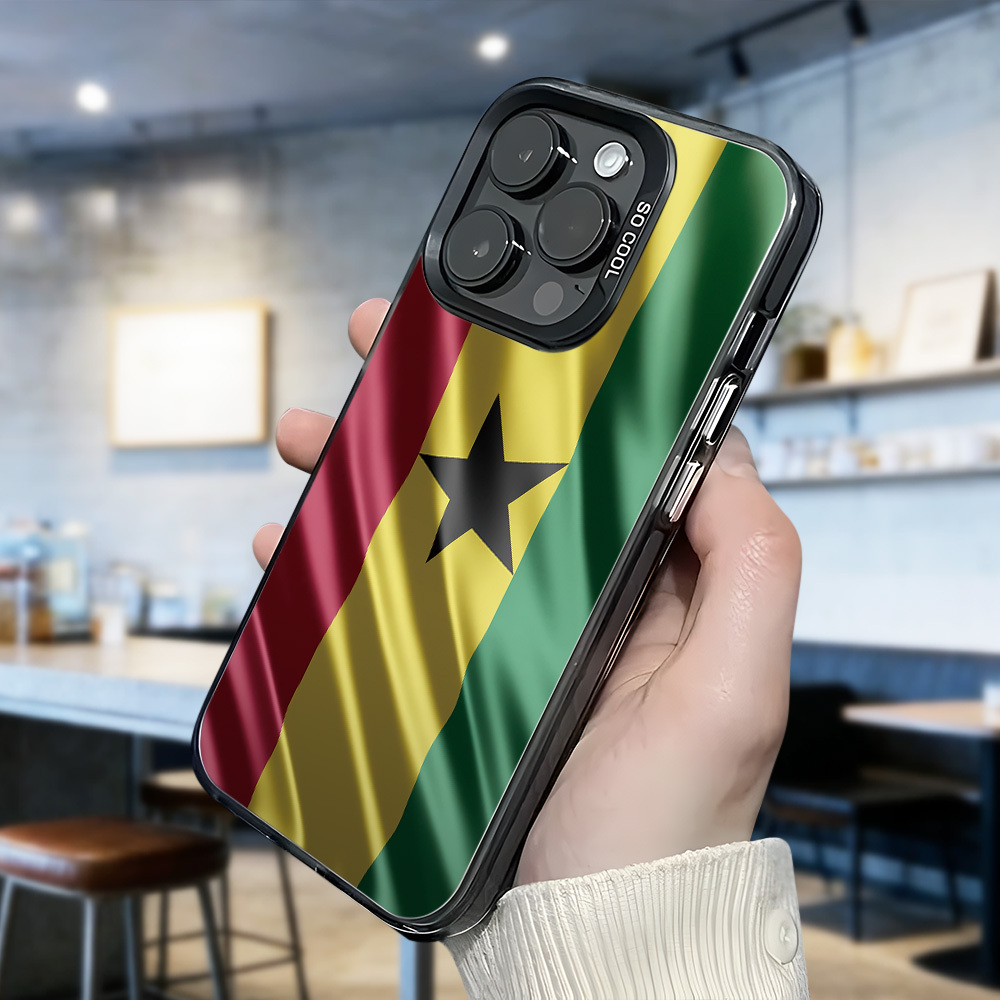Phone Case: Luxurious, Niche, and Elegant Ghana Flag Print See-through Black Large-hole Drop-proof and Anti-slip Phone Case, for iPhone 17/16/15/14/13/12/11/Plus/Pro/Max/Air/Mini/16E. Lightweight and Luxurious, Durable, with Clear Painted Protective