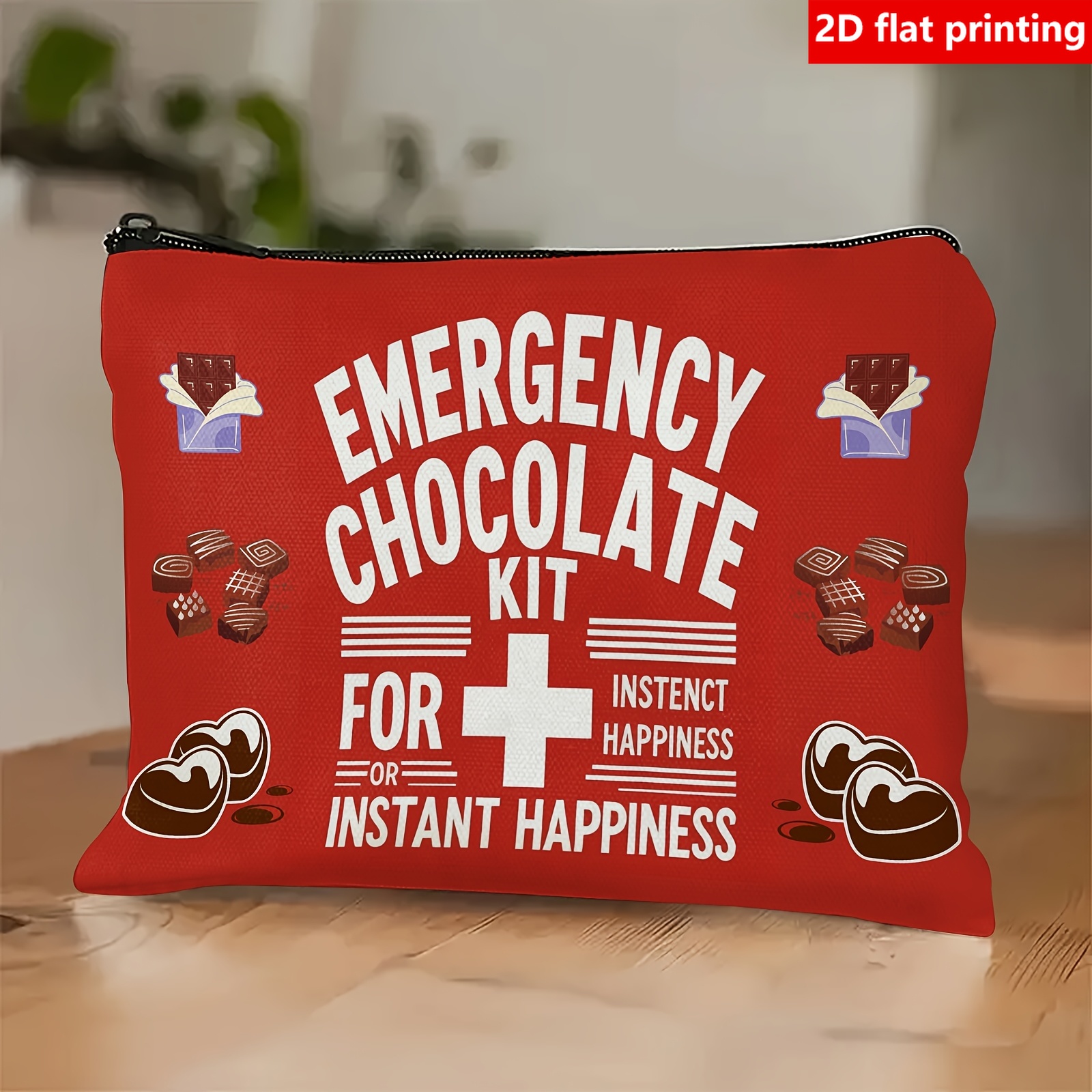 TEMU Sac à toilette/Cosmétique d'urgence imprimé au chocolat, impression plate 2D, 1 pièce - Fermeture éclair, idéal pour les voyages et le rangement