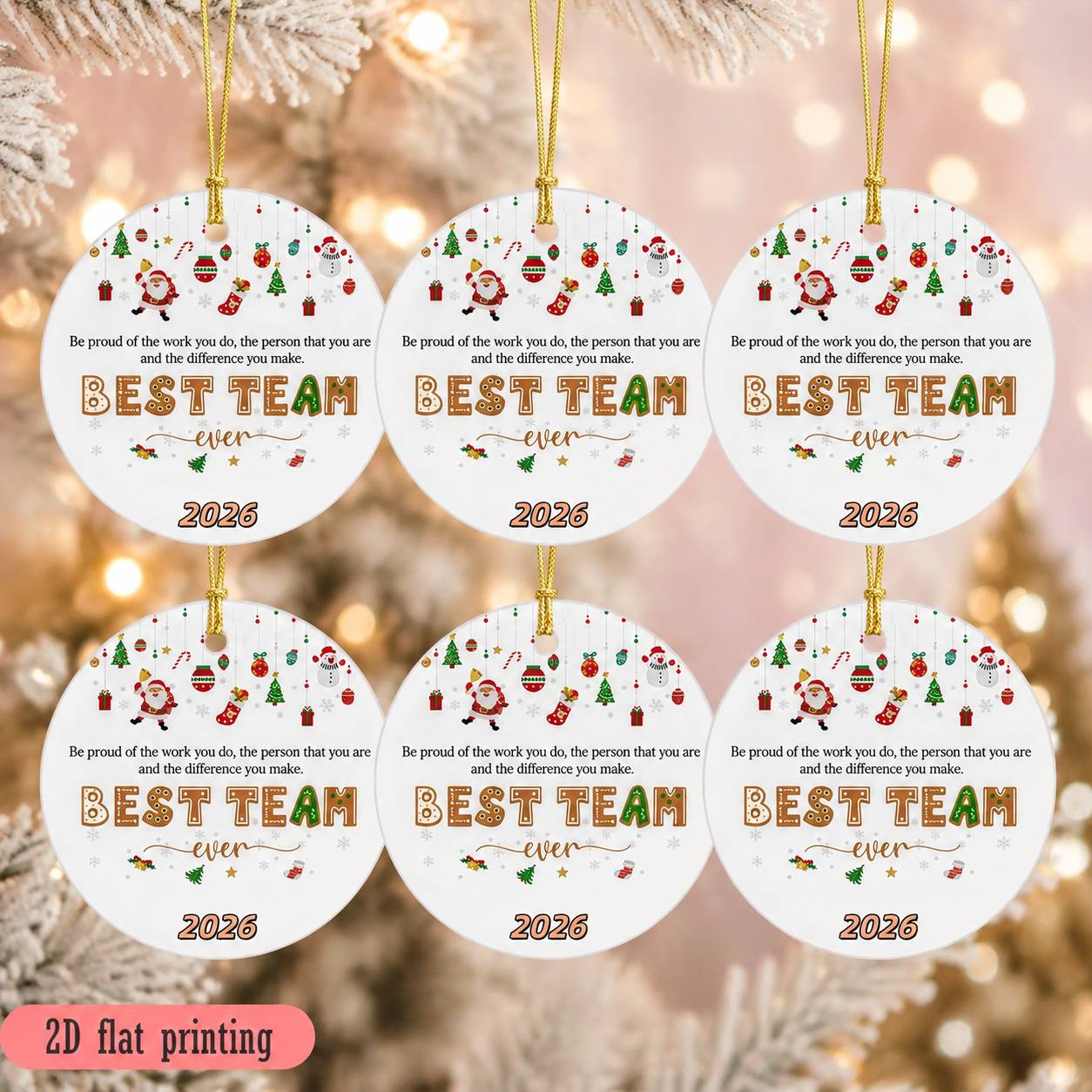 TEMU 2d Flat, 6pcs Acrylic Team Christmas Ornaments, With The Words " Ever" And Christmas-themed Patterns, Suitable For Christmas Trees, Office And
