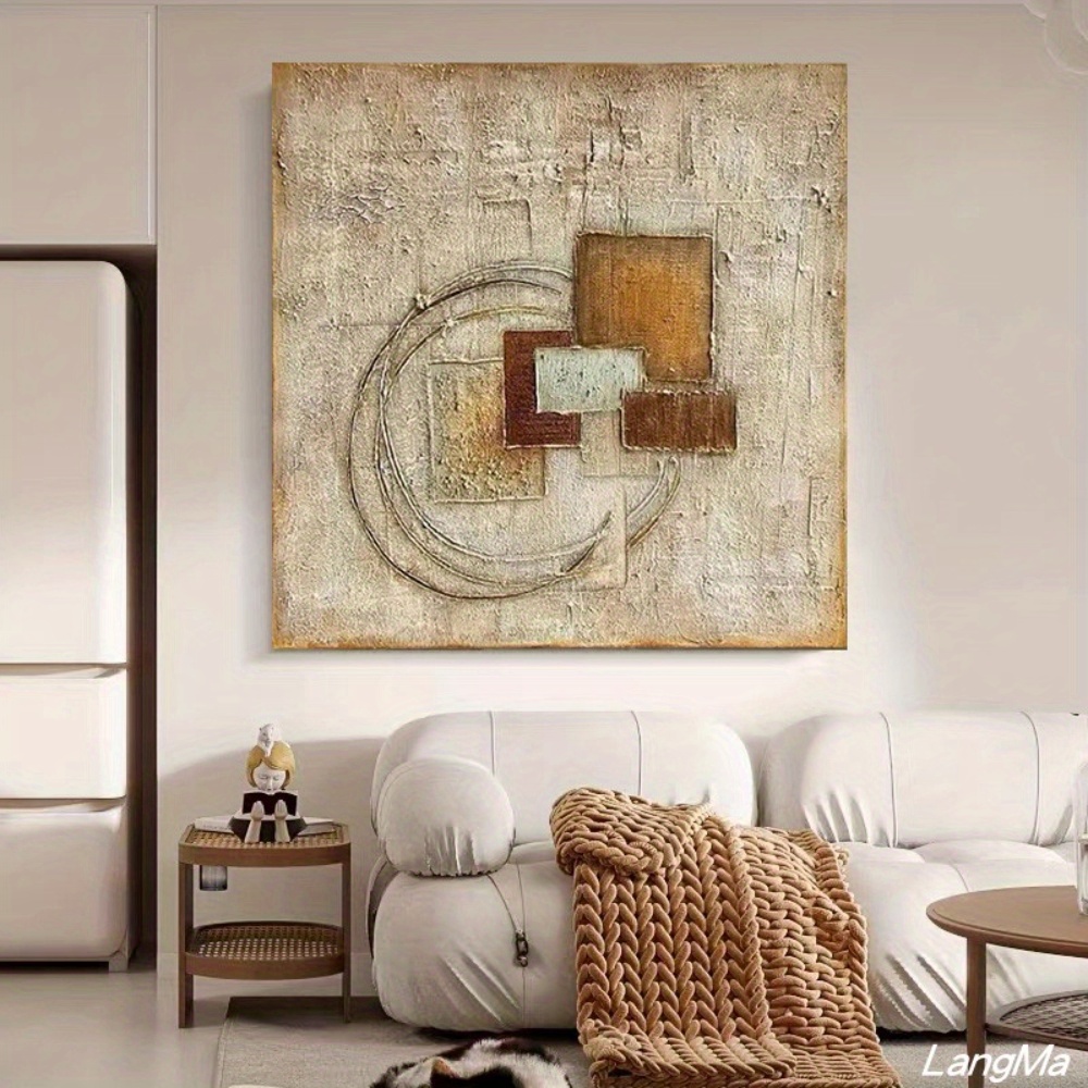 Hand-Painted Wabi-Sabi Zen Oil Painting - Modern Minimalist Abstract Wall Art, Hand-Painted Texture Square Picture Suitable for Living Room, Bedroom, Office Decor - Artwork for Interior Designers & Collectors