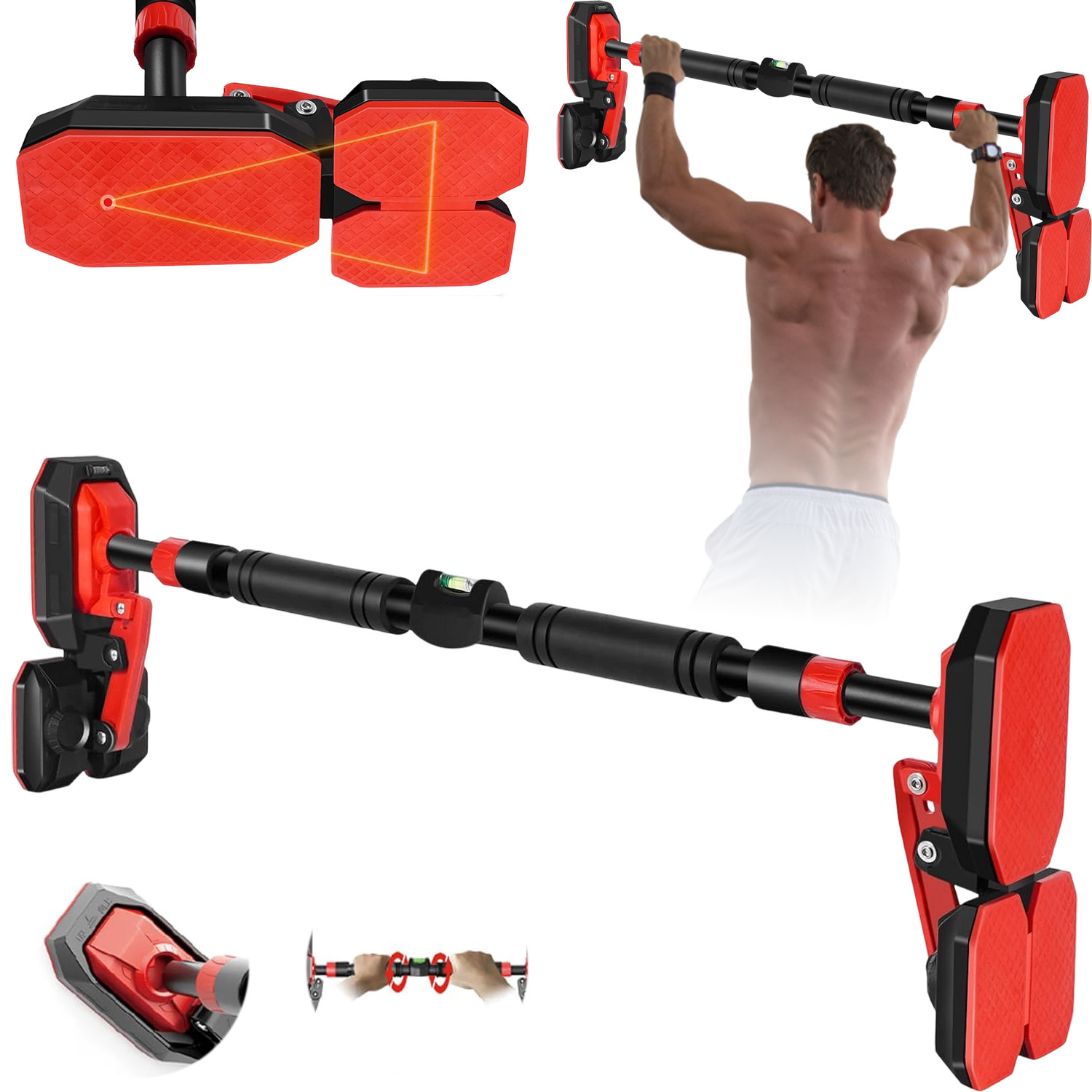 Image of Door Pull Up Bar Doorway Chin Up Bar For Home 76-100cm (29.92in-39.37in) No Screws Home Workout Equipment, 200kg Load Capacity
