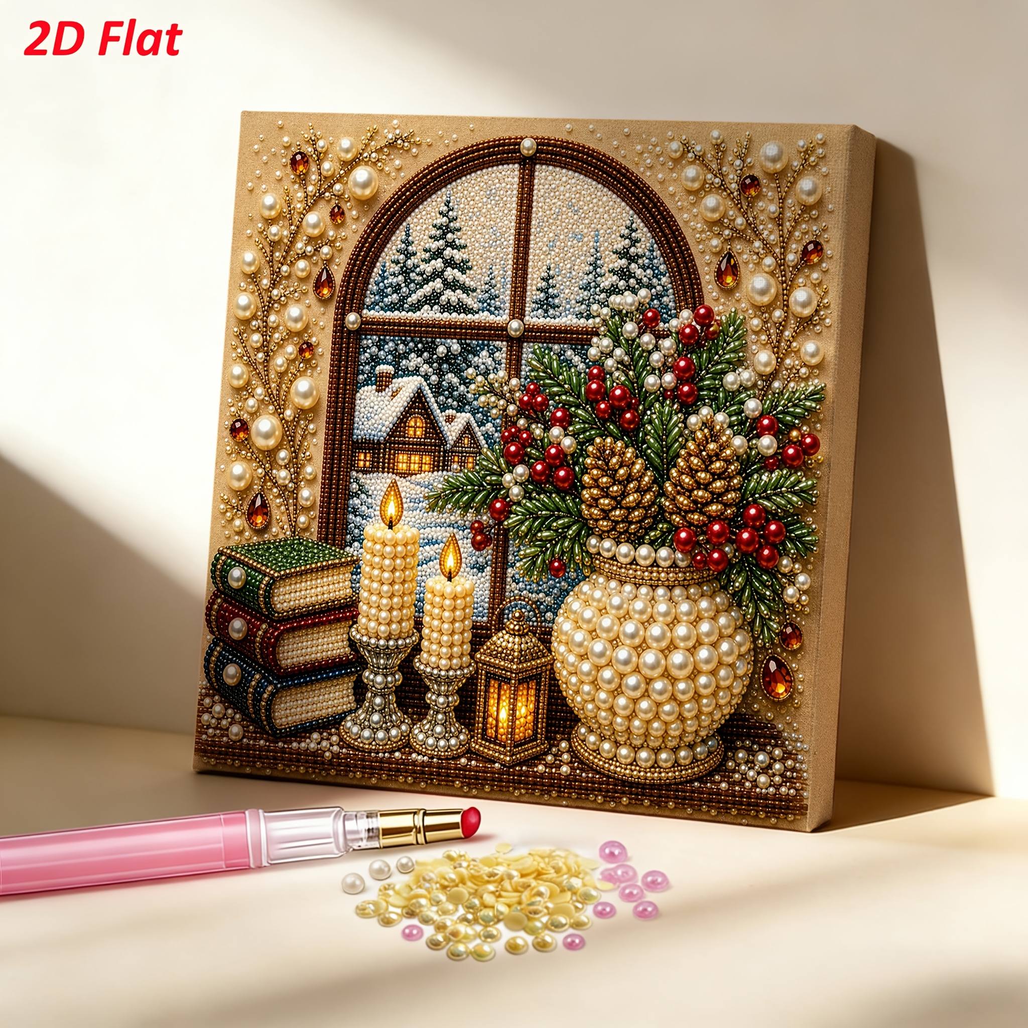 TEMU 1 Set Winter Christmas 5d Pearl Diamond Painting 2d Flat 7.87-inch Hd Printed Kit Beginner Stress Relief Living Room Entrance Multi-scene Home